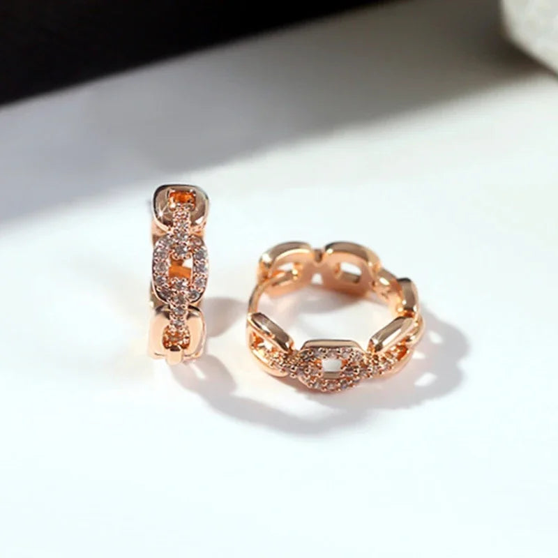 Huitan Rose Gold Chain Link Hoop Earrings with Shiny CZ for Women