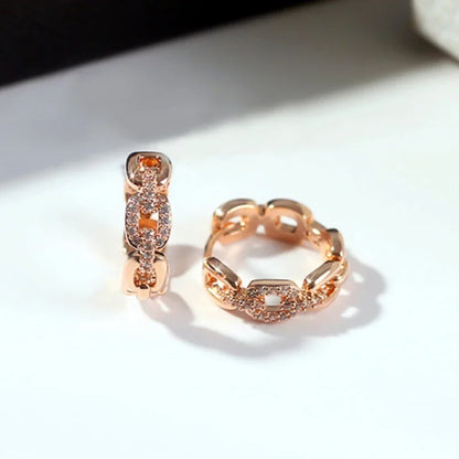 Huitan Rose Gold Chain Link Hoop Earrings with Shiny CZ for Women