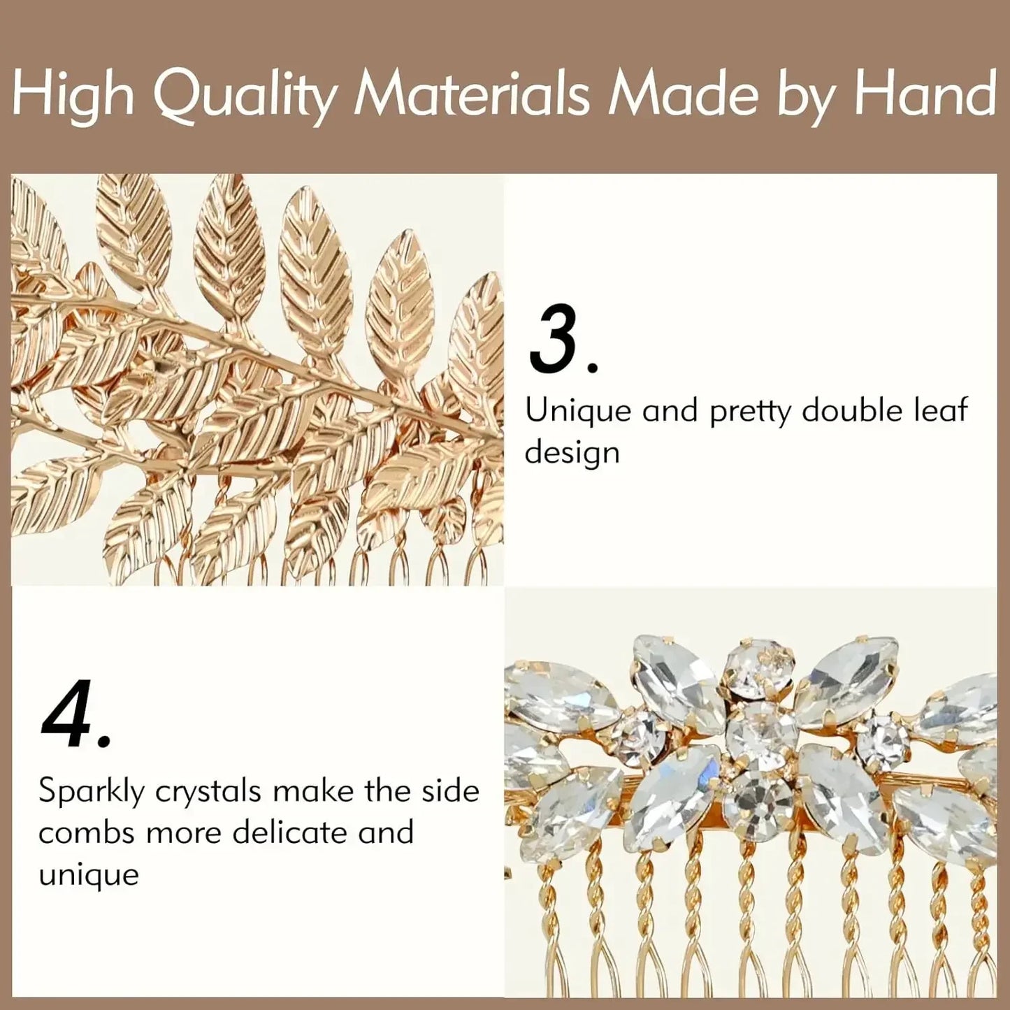 Gold Leaf Bridal Hair Accessory Set - 36 Pack of Pearl Combs, Rhinestone Pins, and Spiral Clips