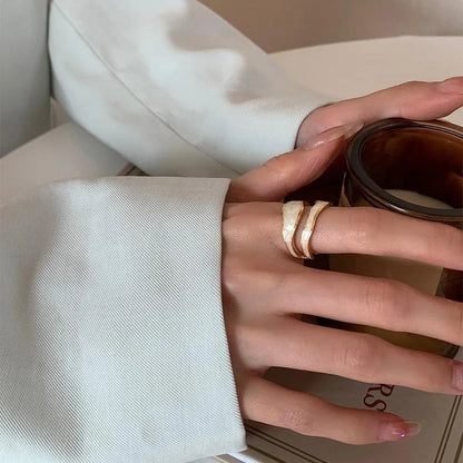 Vintage Gold Geometric Adjustable Ring Elegant Enamel Jewelry for Women Adjustable 1