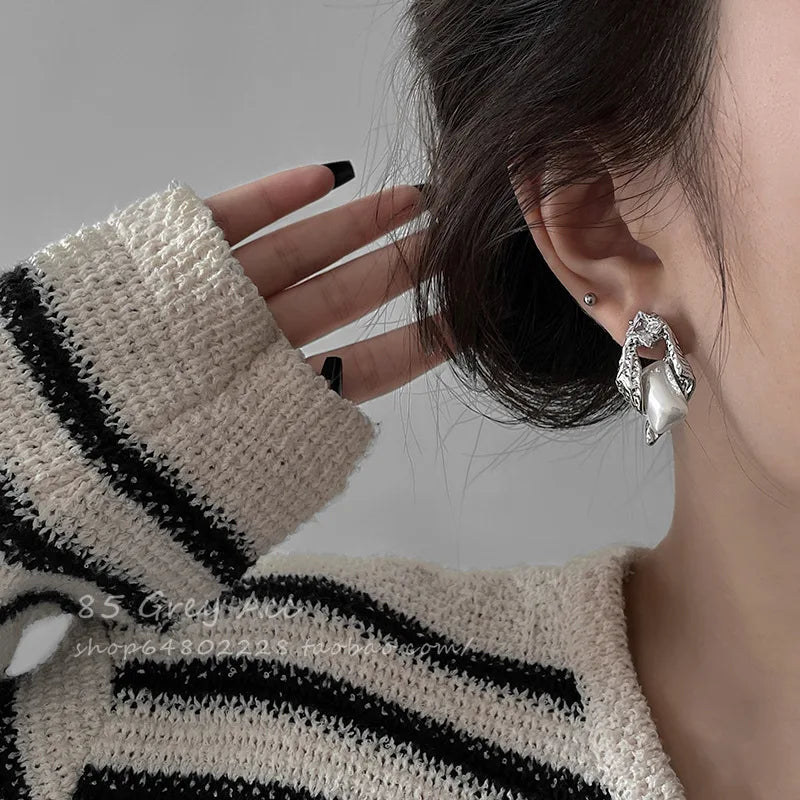 Irregular Zircon Pearl Earrings for Women with Special-Shaped Korean Design