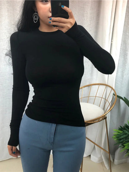 Thin Summer Top Sexy T Shirt Women 2025 Elasticity T-Shirt Korean Style Woman Clothes Slim Tshirt Female Casual Long Sleeve Tops