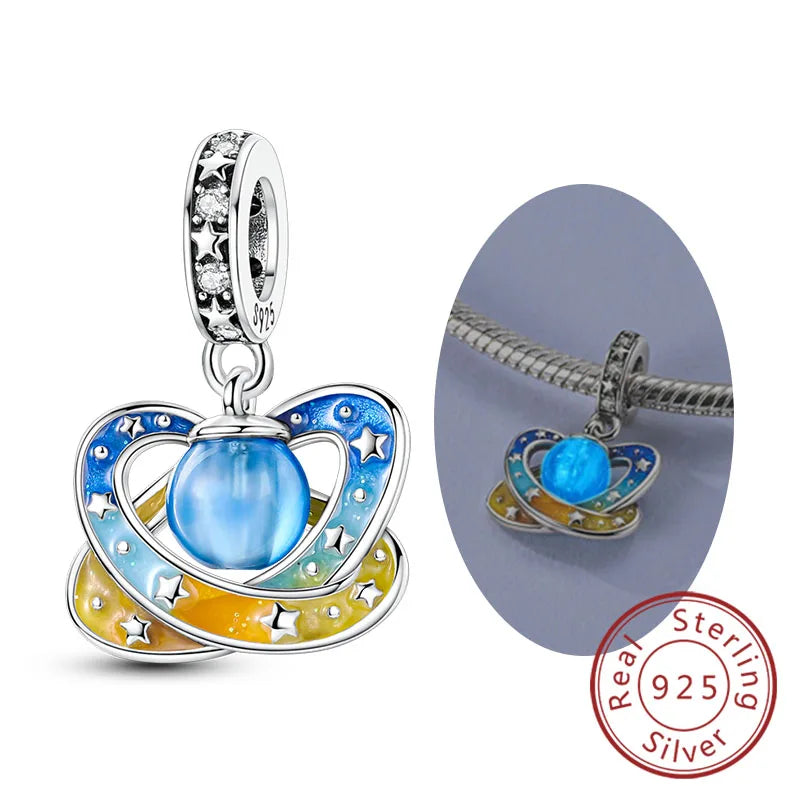 925 Sterling Silver Owl Bow Zircon Charm Beads Pendant