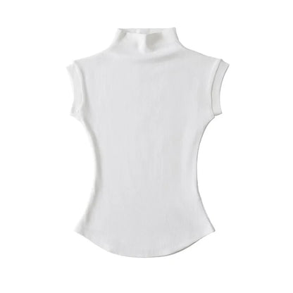 Women Summer Slim Fit Sleeveless Turtleneck Top Casual Solid Color Jersey Tee
