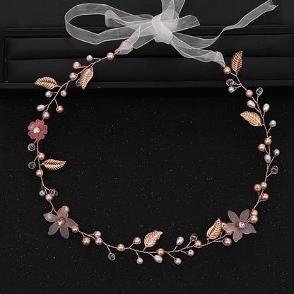 Bridal Pearl Headband - Handmade Gold Flower Hair Jewelry for Weddings