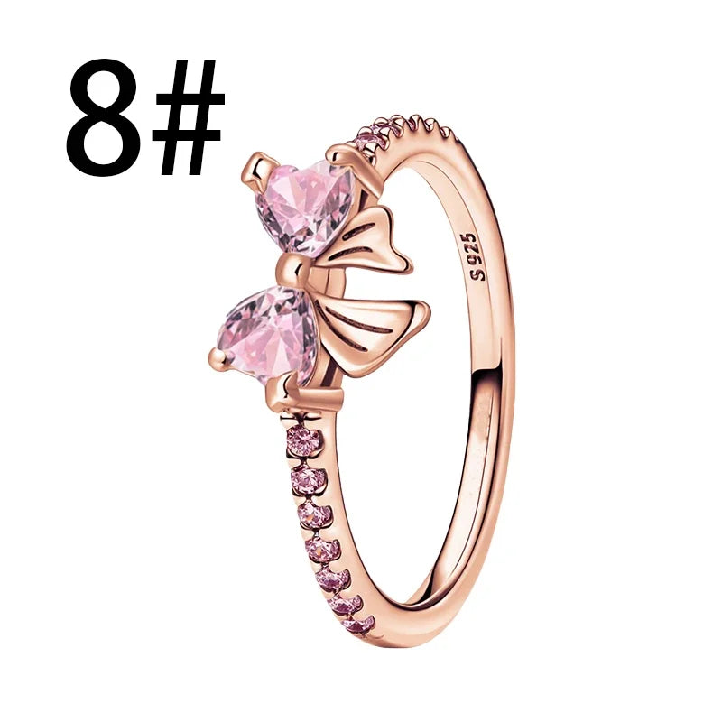 925 Sterling Silver Colorful Bow Jewelry Set for Women Rings Earrings Necklaces Charms DIY Gift