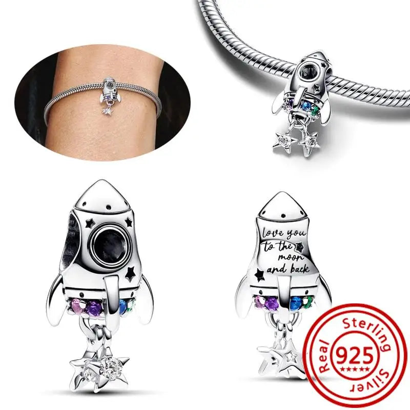 925 Silver Galaxy Charms Bracelet with Starry Sky Beads and Planetary Motifs