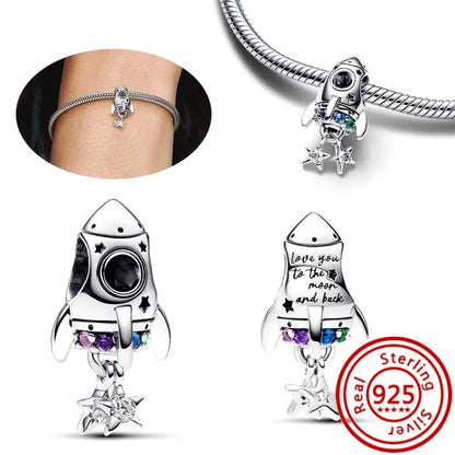 925 Silver Galaxy Charms Bracelet with Starry Sky Beads and Planetary Motifs
