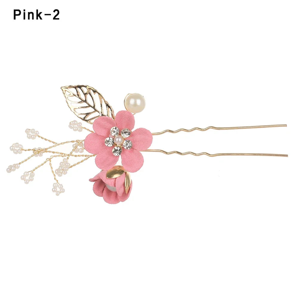 Luxury Crystal Crown Hair Combs - Elegant Bridal Clips with Leaf Design pink 2