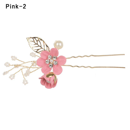 Luxury Crystal Crown Hair Combs - Elegant Bridal Clips with Leaf Design pink 2