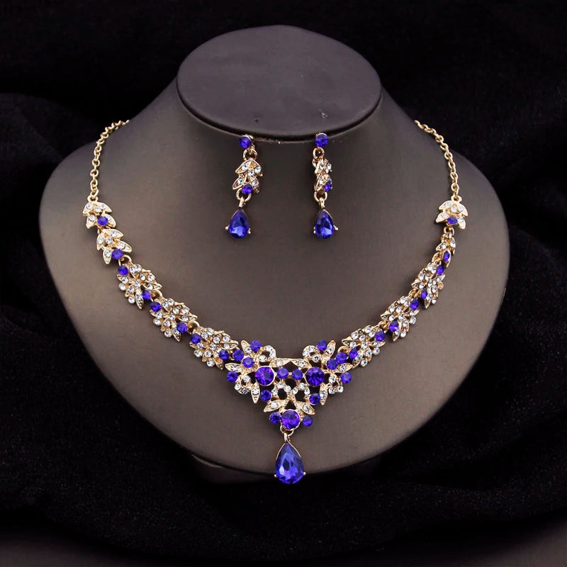 Water Drop Crystal Luxury Bridal Jewelry Set - Top-Rated Choker Necklace & Earrings for Weddings Blue