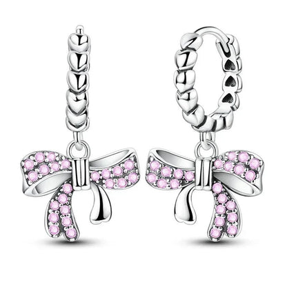 Luxury Colorful 925 Sterling Silver Hoop Earrings with Zircon Heart and Apple Pendants Birthday Gift for Women