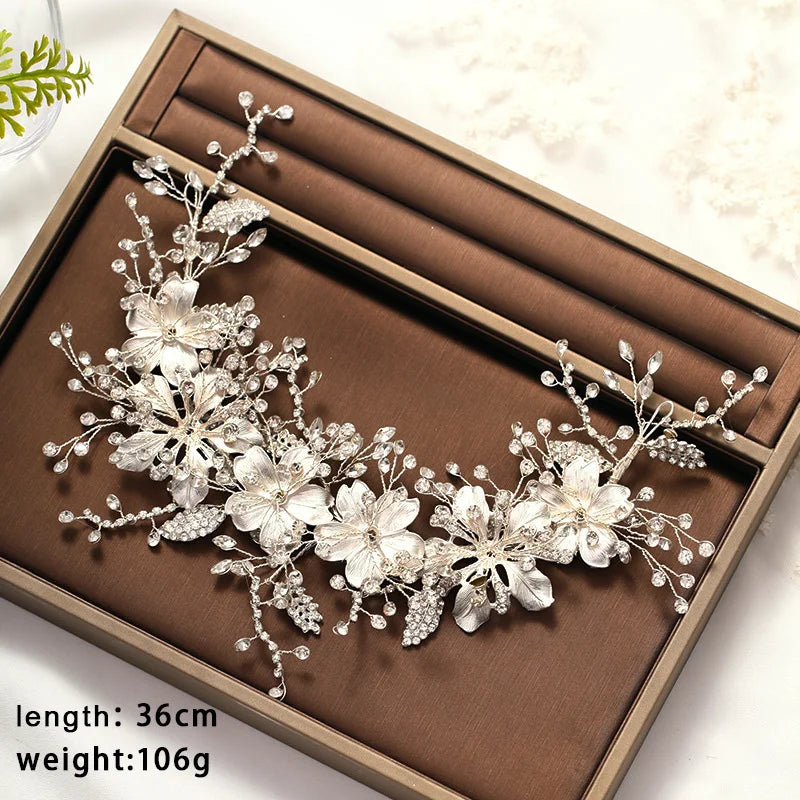 Elegant Pearl & Crystal Bridal Headband - Stunning Rhinestone Leaf Tiara for Women Silver 2