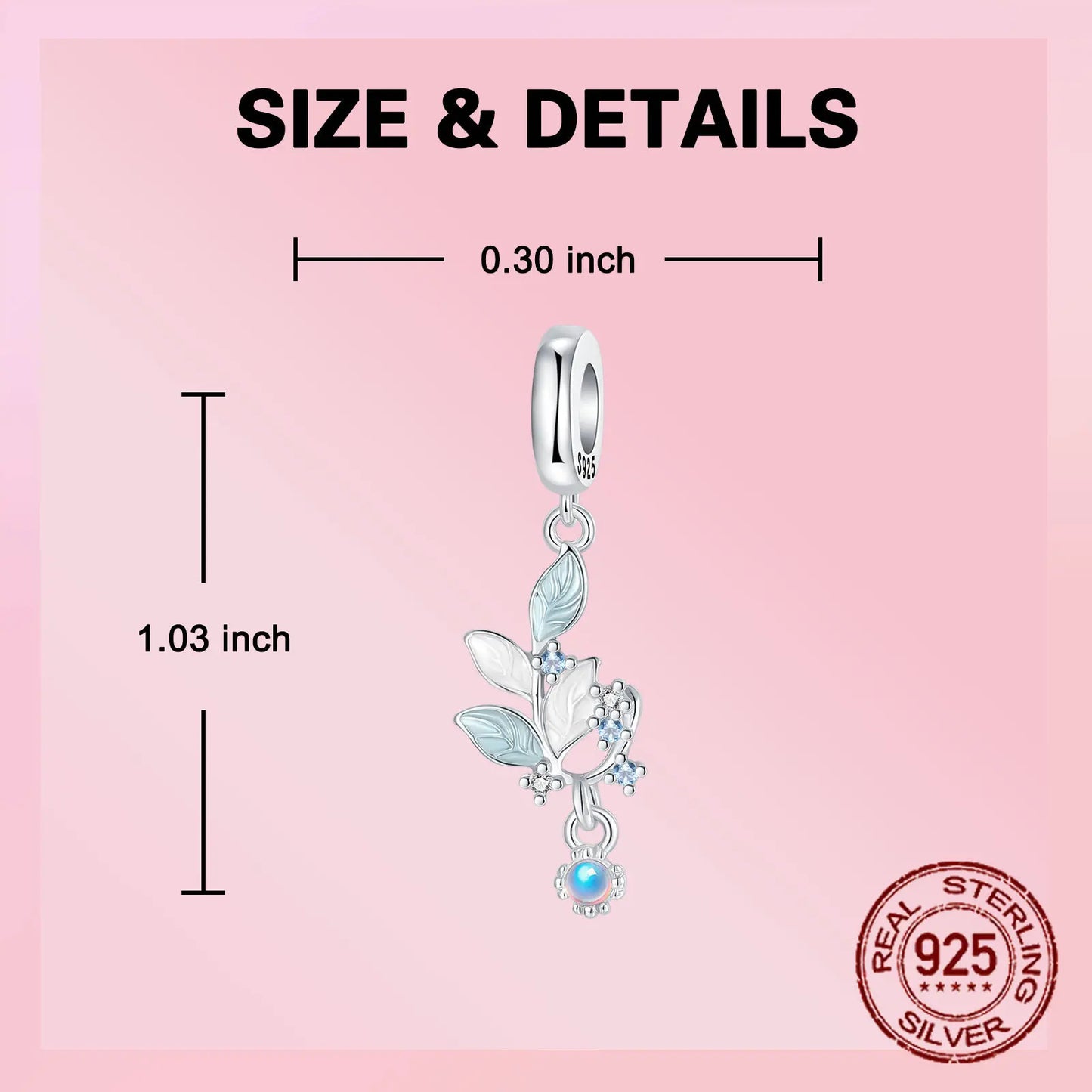 925 Sterling Silver Light Blue Leaf Charm Pendant For Women