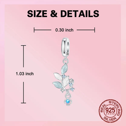925 Sterling Silver Light Blue Leaf Charm Pendant For Women