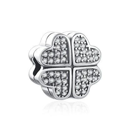 925 Sterling Silver Charm Beads for Women Bracelet - Four-Leaf Clover and Sunflower Design B113