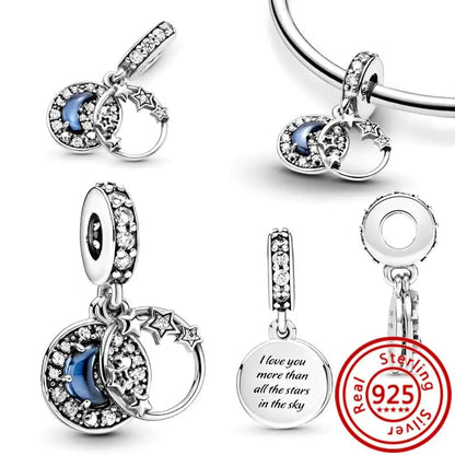 925 Silver Galaxy Charms Bracelet with Starry Sky Beads and Planetary Motifs
