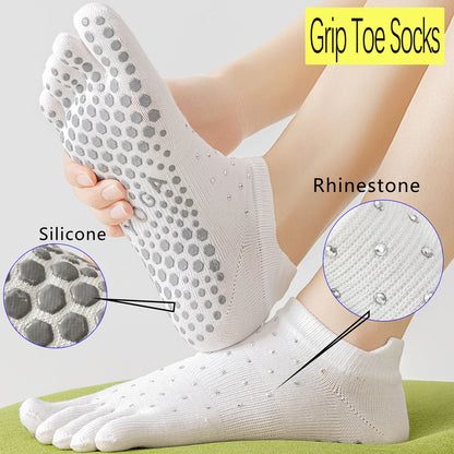 Celebrity Loved Womens Rhinestone Grip Yoga Toe Socks