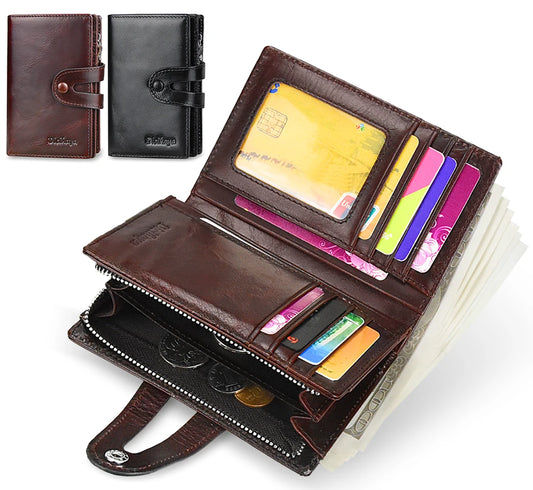 Vintage Real Leather Men Wallet Zipper Coin Card Holder