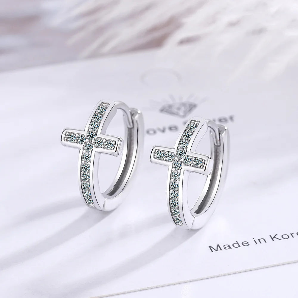 Elegant 925 Sterling Silver Zircon Stud Earrings for Women's Wedding and Engagement