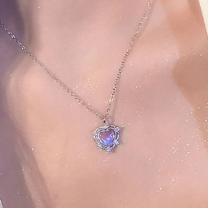 Y2K Purple Crystal Heart Pendant Necklace for Trendy Women AY5688601AY