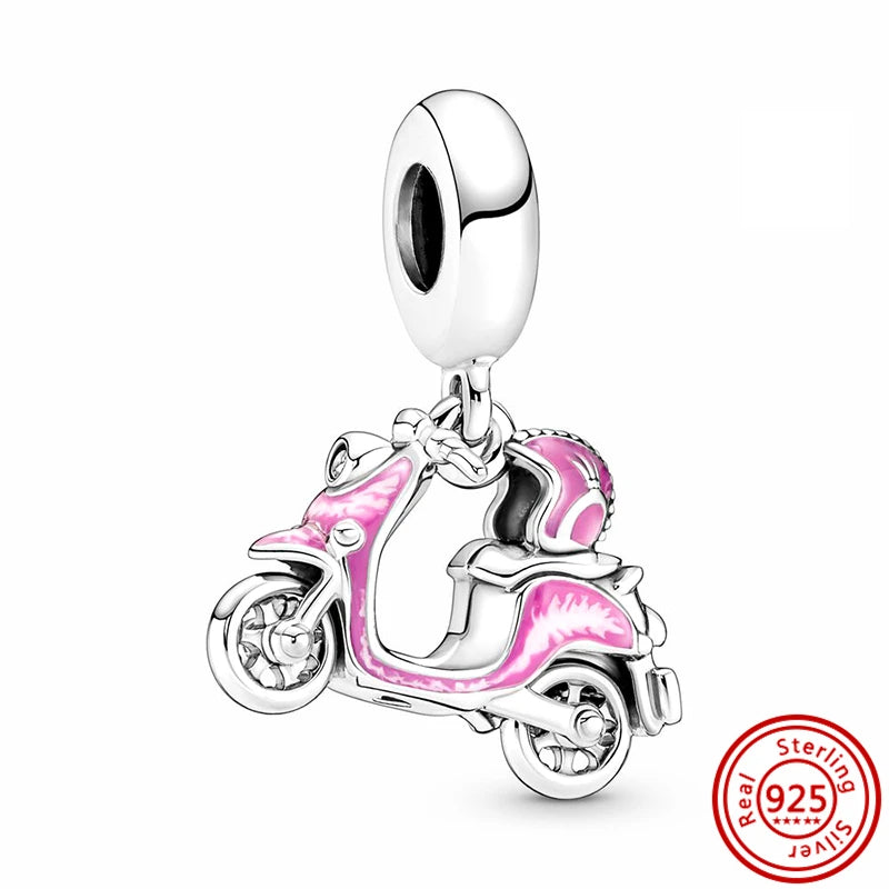 Springtime 925 Silver Pink Flower Ice Cream Charm Pendant for DIY Bracelets N563