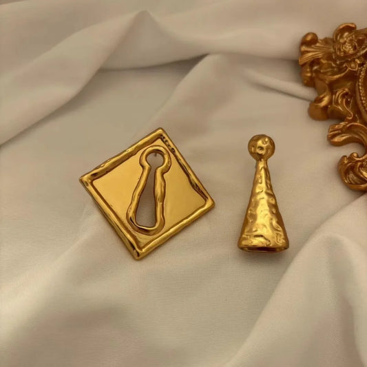 Asymmetrical Surrealist Textured Key Stud Earrings for Women