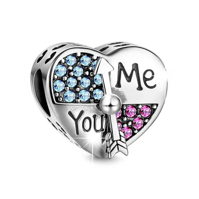 925 Sterling Silver Love Arrow Double Ring Charm for Wedding Anniversary Jewelry B1367