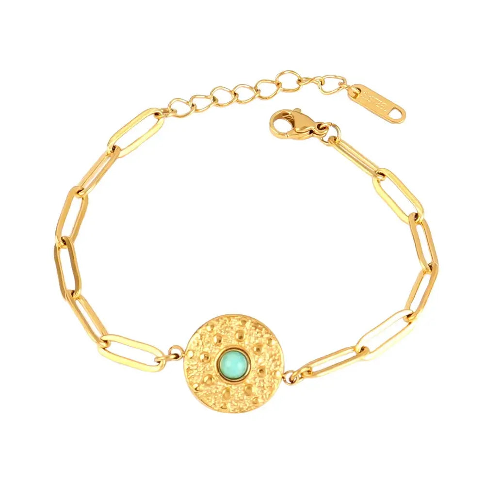 Vintage Stainless Steel Bracelet for Women with Turquoise Pendant B0440
