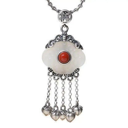 Ethnic Style Hetian Jade Silver Necklace Pendant for Ladies