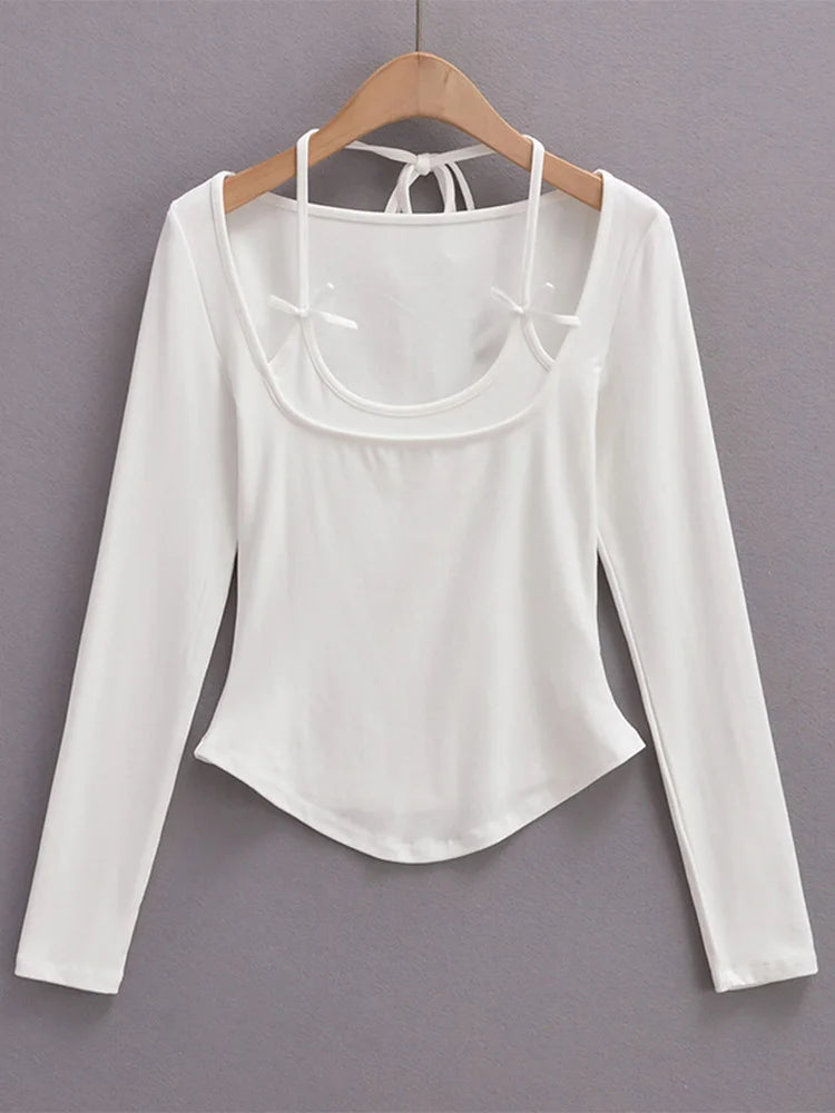 Dozw Korean Cropped Halter Top For Women With Bow Tie Chic
