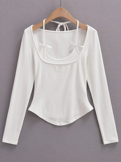 Dozw Korean Cropped Halter Top For Women With Bow Tie Chic