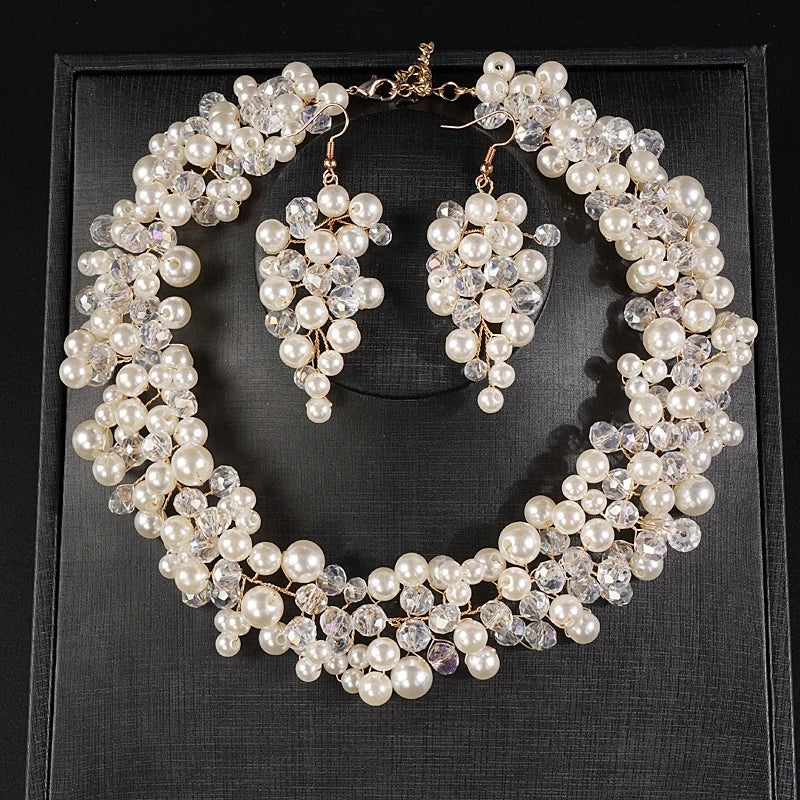 Elegant Bridal Pearl Jewelry Set - Dangle Earrings & Necklace - Top-Rated Party Accessory Gold