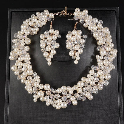 Elegant Bridal Pearl Jewelry Set - Dangle Earrings & Necklace - Top-Rated Party Accessory Gold