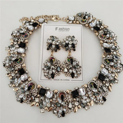 Indian Ethnic Crystal Rhinestone Necklace Earrings Set for Bridal 2024 Black Sets