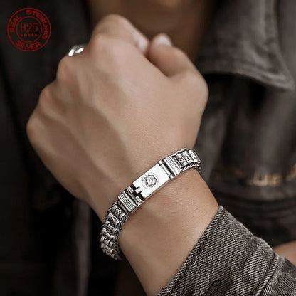 Vintage Silver Six-Character Mantra Bracelet for Men and Women