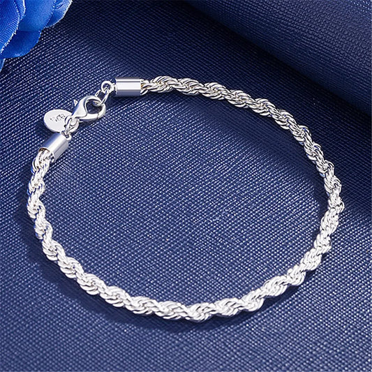 4MM Twisted Rope Sterling Silver Bracelet Unisex Gift