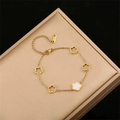 Trendy Stainless Steel Flower Charm Bracelet for Women and Girls B2-1pc-White CHINA 16cm