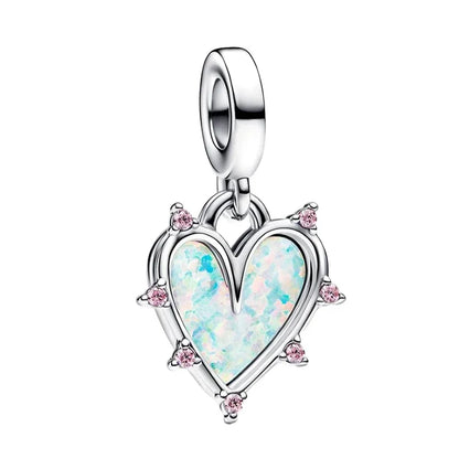 Original 925 Sterling Silver Heart Bow Mom Charm with Zircon for Women DIY Bracelets and Necklaces Fine Birthday and Mothers Day Jewelry Gift