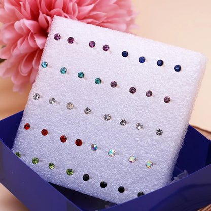 20 Pair Set Women Girls Rhinestone Crystal Stud Earrings Elegant Daily Wear Jewelry Gift