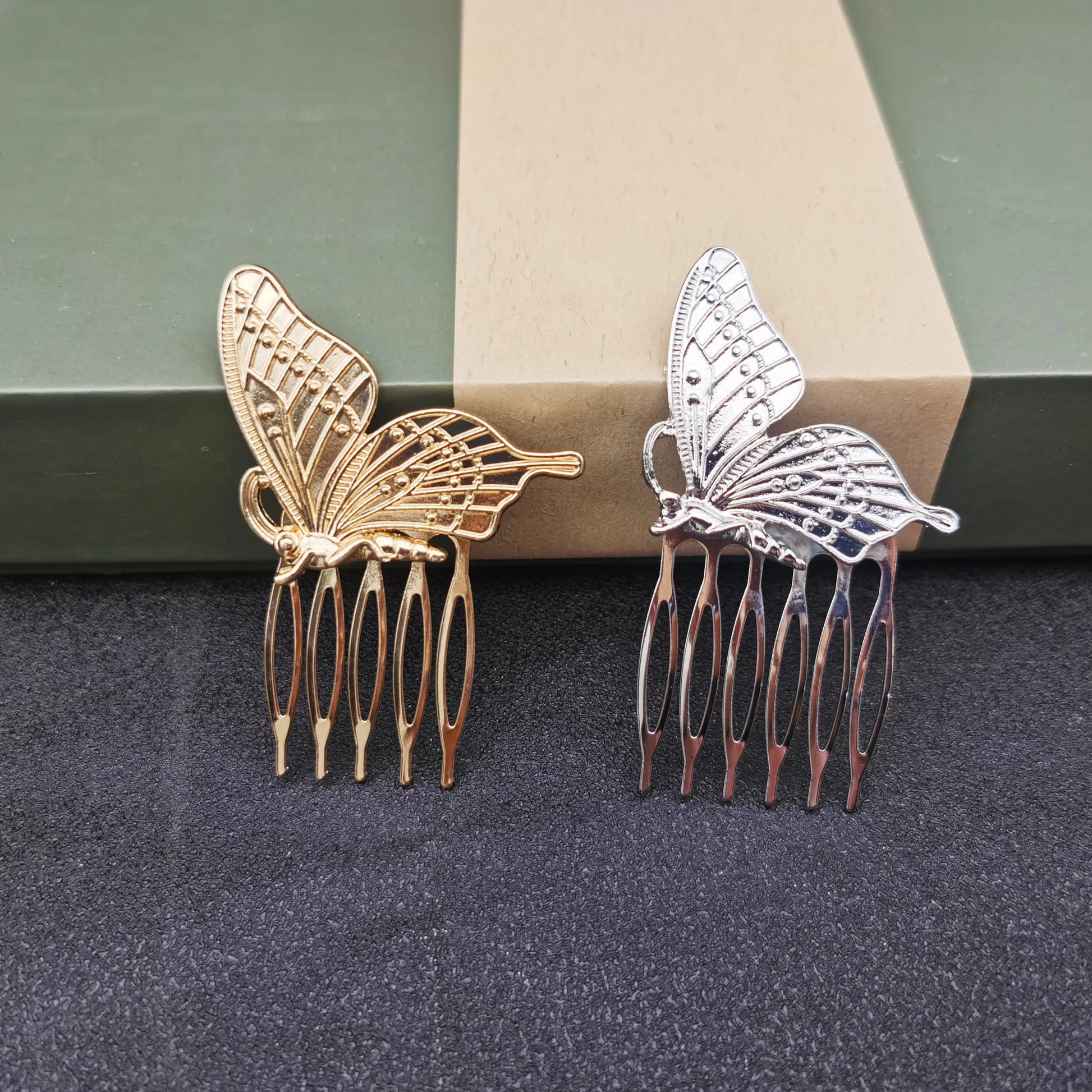 Luxury Bridal Butterfly Headdress - Stunning Silver & Gold Flower Hair Comb for Brides
