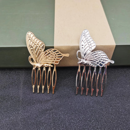 Luxury Bridal Butterfly Headdress - Stunning Silver & Gold Flower Hair Comb for Brides