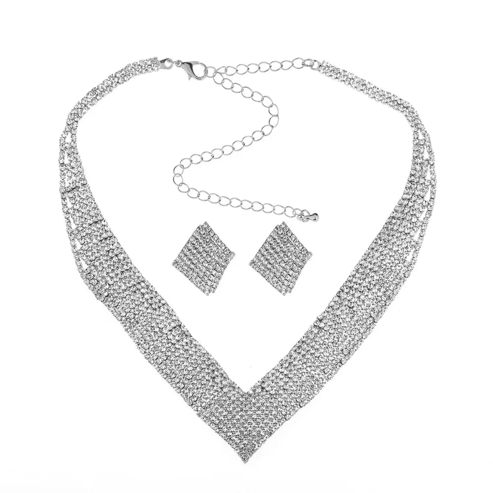Luxury Crystal Bridal Jewelry Set with African Beads and Rhinestone Necklace and Earrings for Engagement Party Gift
