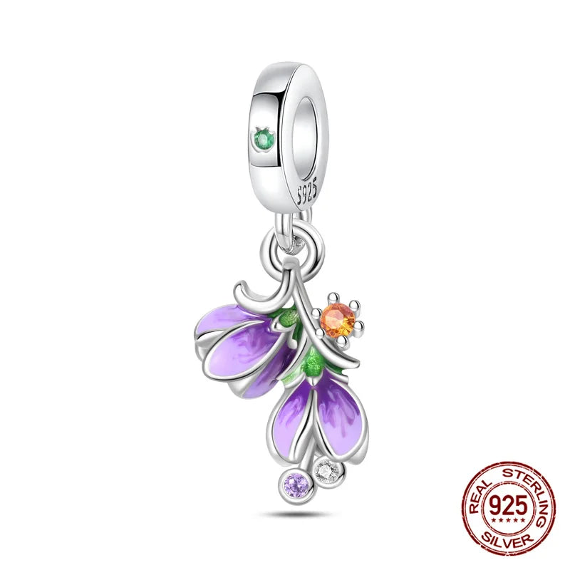 Elegant Sterling Silver Purple Flower Beads for DIY Jewelry and Charm Bracelets