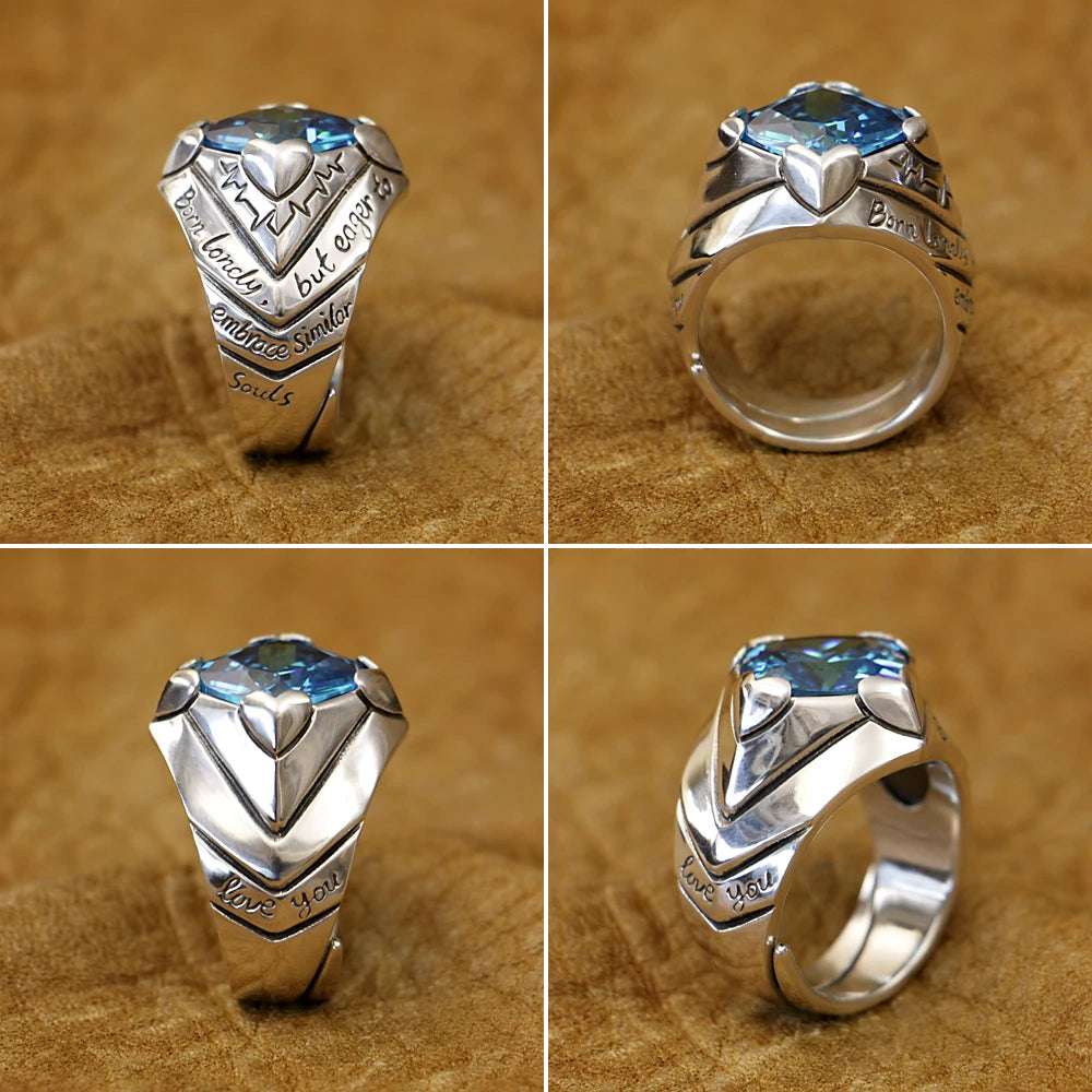 Elegant Blue Zircon Heart Ring in 925 Sterling Silver for Unisex