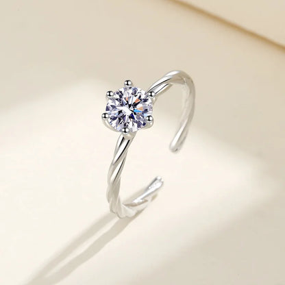Elegant 925 Sterling Silver Heart Zircon Adjustable Ring for Women
