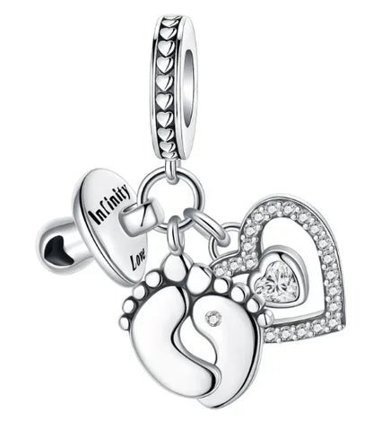 Sparkling Birthstone Heart Charm 925 Sterling Silver Pendant Bead for Mom DIY Jewelry Gift