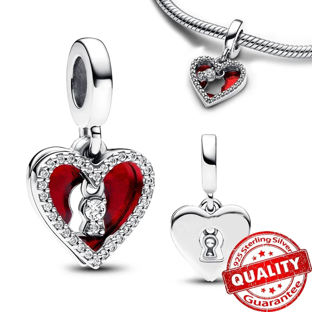 925 Sterling Silver Red Love Bunny Dog Skull Ladybug Flower Zircon Beads Charms for DIY Women Bracelet Necklace Gift