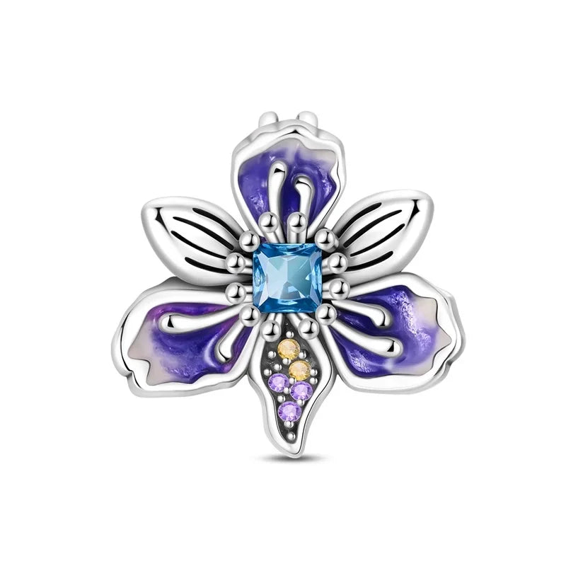 925 Sterling Silver Colorful Flower Charms with Zircon Roses Tulips and Daisies for DIY Necklace and Bracelet Jewelry Gifts