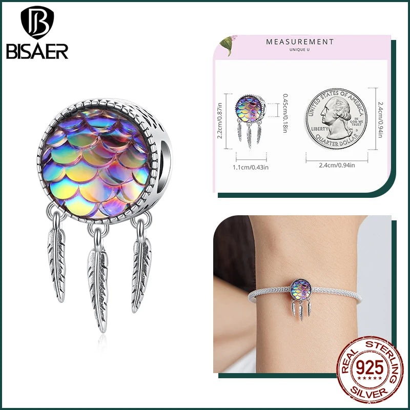 BISAER Ocean Charm 925 Sterling Silver Dolphin and Mermaid Bead with Blue CZ for DIY Jewelry ECC1985 CHINA